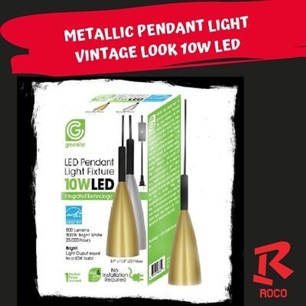 METALLIC PENDANT LIGHT VINTAGE LOOK 10W *SILVER METALLIC* LED BRAND NEW